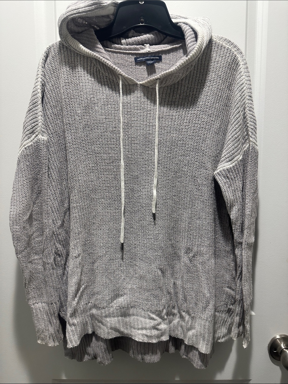 Light Gray Womens Knit Hoodie Sweater - Casual Pullover
